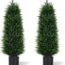 Artificial Cedar Trees 5FT, UV Resistant Faux Tree Potted Plants with Trunk 59in Fake Cypress Tree for Indoor Outdoor Garden Decor-2pack