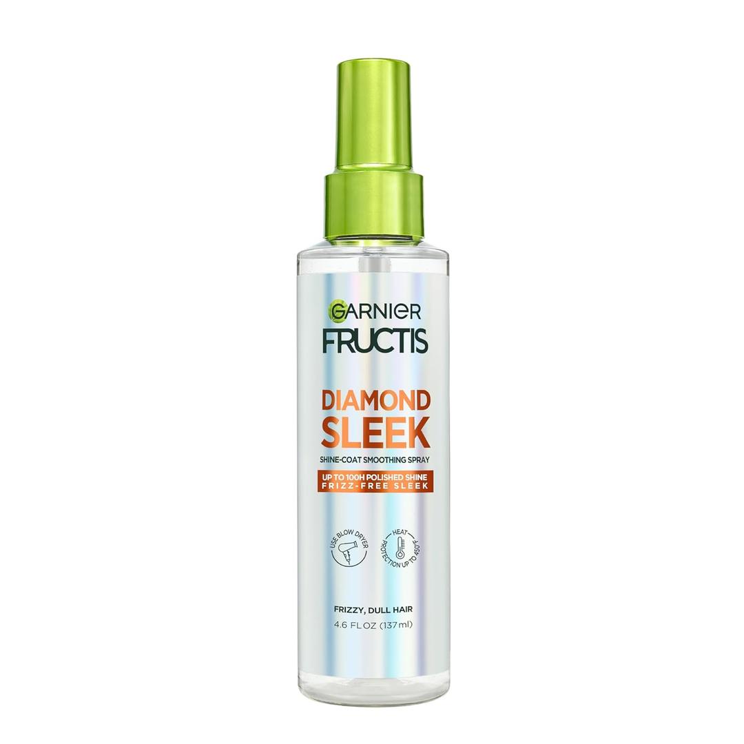 Garnier Fructis Diamond Sleek Hair Shine Spray, Frizz Control and Heat Protectant for Frizzy, Dry Hair, Formulated with Vegan Keratin Smoothing Complex and Argan Oil, 4.6 Fl Oz