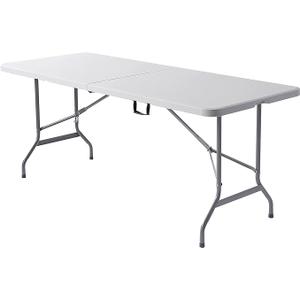Molded Plastic Top Folding Table, 6' Wide Fold in Half, 29"H x 72"W x 30"D, Platinum Molded Plastic Top Folding Table, 6' Wide Fold in Half, 29"H x 72"W x 30"D, Platinum