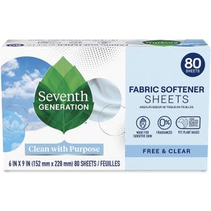 Seventh Generation Dryer Sheets Laundry Fabric Softener, Free & Clear Made for Sensitive Skin, 80 Sheets (80 Count (Pack of 1))