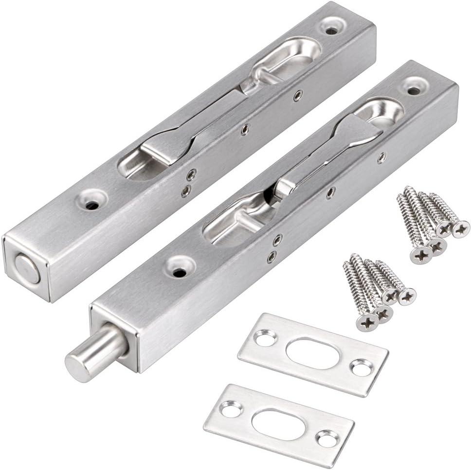 Sumnacon 2 Pcs Door Flush Bolts - 6 Inch Concealed Security Door Locks for French Doors,Composite,Wood,Double,Dummy Doors,Brush Stainless Steel Finish