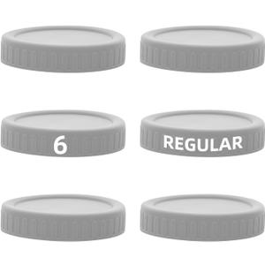 6Pcs Gray 2.75 inch Regular Mouth Mason Jar Lids with Silicone Ring,Thickened Leak-proof Lids Fit More, 70mm Plastic Mason Jar Lids Food Grade (6)