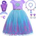 Mermaid Dress for Girls Princess Costumes for Halloween Cosplay Fancy Dress Up Party Birthday Outfit (6-7/130, Purple)