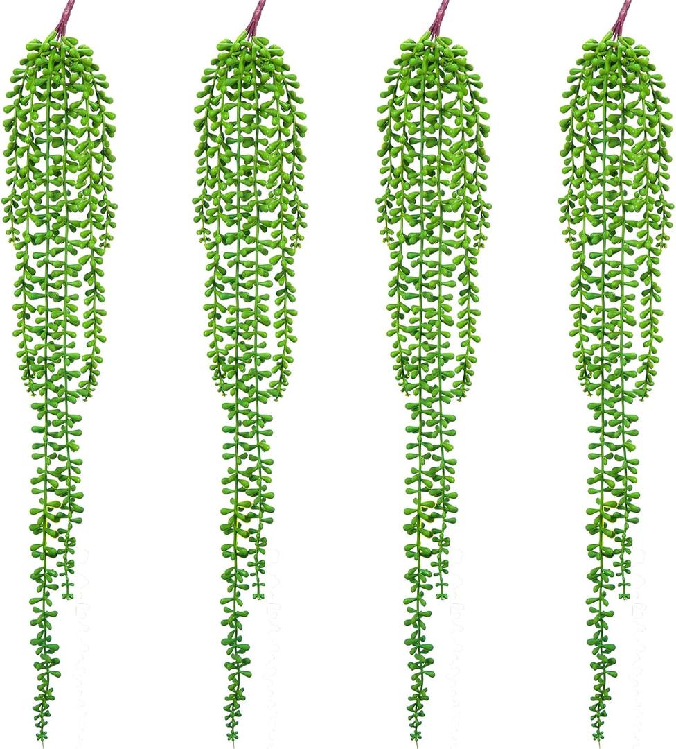 Artificial Succulents Hanging Plants-4 PCS Fake String of Pearls Greenery Plant Wall Decor Faux Hanging Nature Plants for House Living Room Bathroom Bedroom Shelf Balcony Garden Indoor Outdoor27.5"
