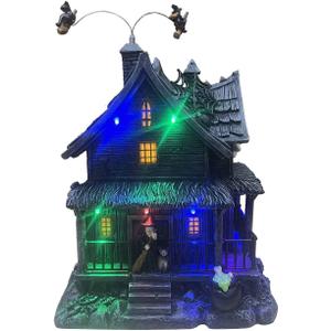 Haunted Hill Farm 1-Ft. Haunted House with Flying Witches Halloween Decor