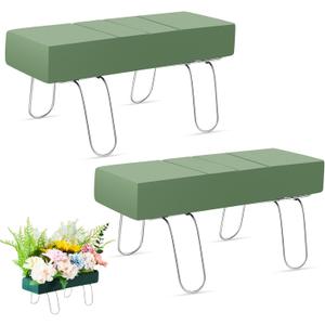 2 Pcs Headstone Flower Saddle Grave Saddles for Headstones 12 x 11 Inch Galvanized Gravestone Saddle Cemetery Headstone Saddles with Floral Foam for Cemetery Floral Holder Arrangements Tombstone Green