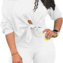 cailami Women's Sexy Summer 2 Piece Outfits Off Shoulder Tie Up Top Biker Shorts Set Tracksuit (Large, White)