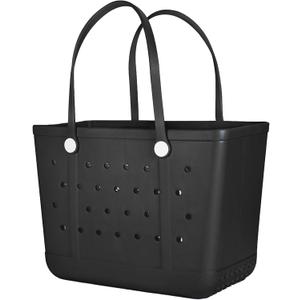 Extra Large Rubber Beach Bag, Washable Moisture Resistant Durable Open Hole Tote Bag Beach Vacation Essentials (Black, X-Large)