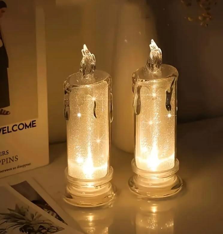 LED Clear Flamless Candle, Includes Battery, Set of 2, Glittery Finish, 2.7 in Height