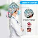 2 x Lenporl 2 Pcs Ponytail Scrub Caps Women Long Hair Nurse Scrub Hats with Scrunchies Ribbon Lace-Up Scrub Cap for Women Adjustable Ponytail Pouch Tie Back Hat(Floral Style)