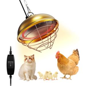 Heat Lamp for Chickens, 170W & 350W Adjustable Heating Temperature and Hanging Height, Chicken Coop Heater, Brooder Lamp, Carbon Fiber Heating Lamp for Chicks, Ducks, Rabbits, Cats, Dogs, Livestocks (Gold)