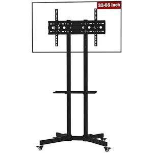 LAFLAURENT Height Adjustable Mobile TV Stand for 32"-65" TVs, VESA Up to 600x400mm, Supports Up to 50kg, Adjustable Shelf & Integrated Cable Management, Black