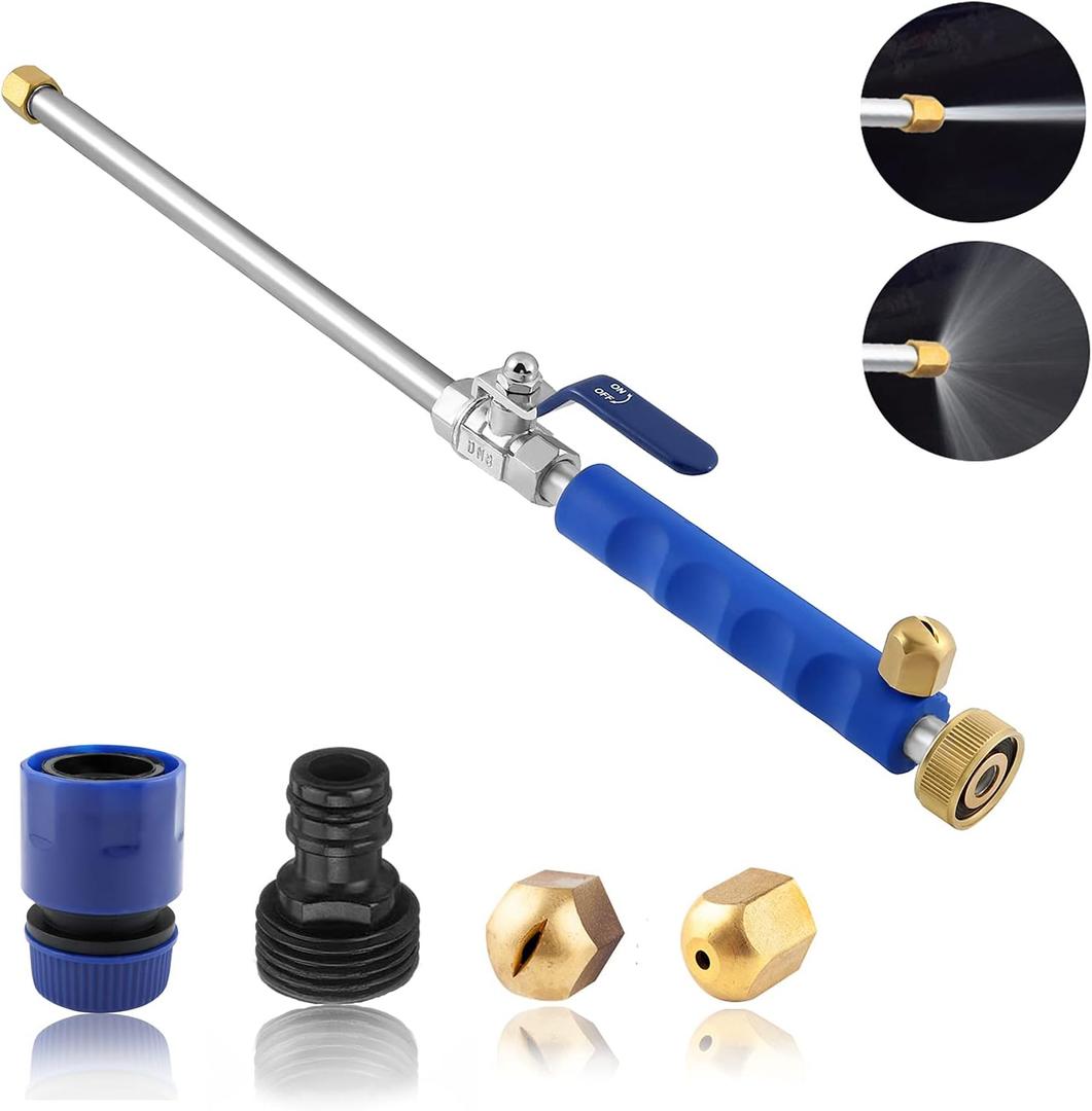 Shayee High Pressure Power Washer Wand for Garden Hose with Jet Nozzle and Fan Nozzle Hydro Jet Power Sprayer for Car Washing or Garden Cleaning Made of Durable Metal (Blue)