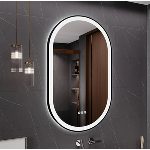 LED Mirror for Bathroom, 20x36 Inch Vanity Mirror with Lights，Anti-Fog Oval Bathroom Mirror, 3 Colors and Stepless Dimmable Wall Mounted Makeup Mirror with Metal Frame (Black)