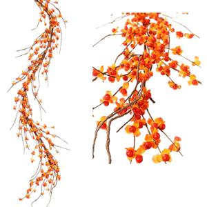 Artificial Bittersweet Garland for Fall Dcor 60-Inch, Autumn Berries and Leaves for Thanksgiving, Halloween, and Wedding Decorations  Perfect for Mantels, Staircases, and Centerpieces