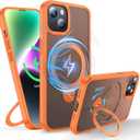 360Rotatable Magnetic Ring for iPhone 12 Case/iPhone 12 Pro Case Compatible with MagSafe[Non-slip Texture][Built-in Kickstand][Military Shockproof]Translucent Matte Silicone Bumper Slim,Orange
