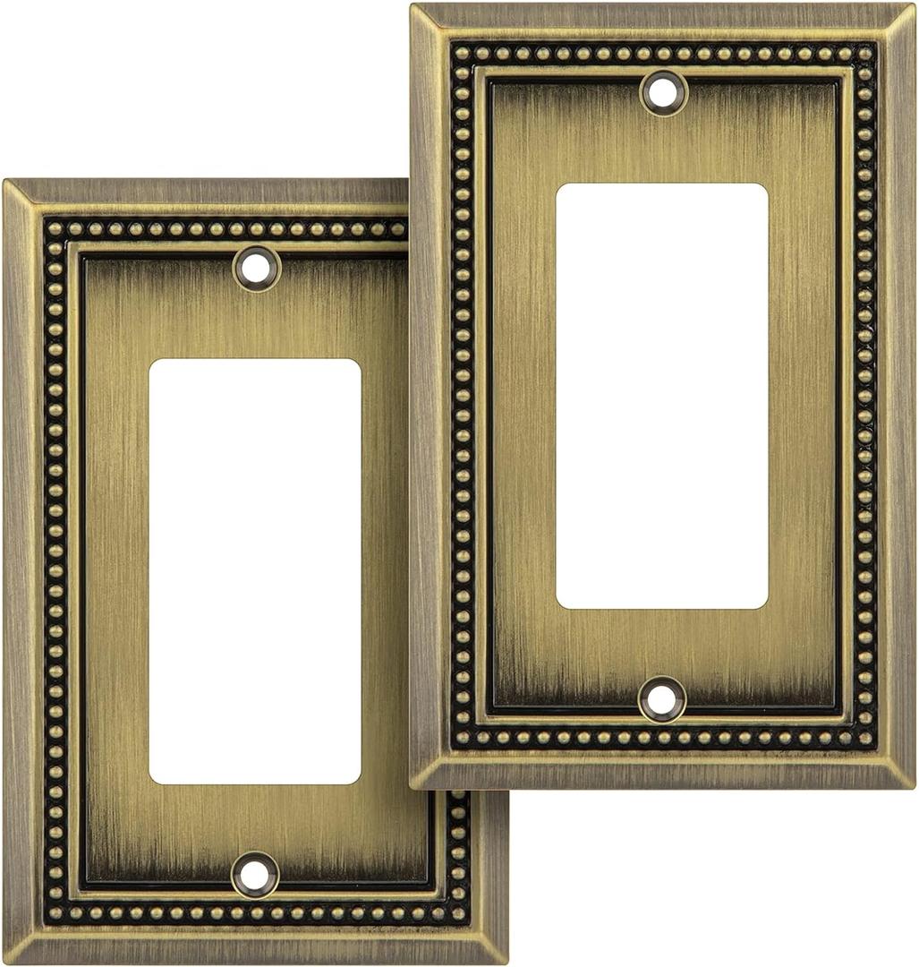 Henne Bery Sunken Pearls Heavy Duty Decorative Wall Plate Switch Plate Outlet Cover (Single Decorator, 2 Pack, Antique Brass)