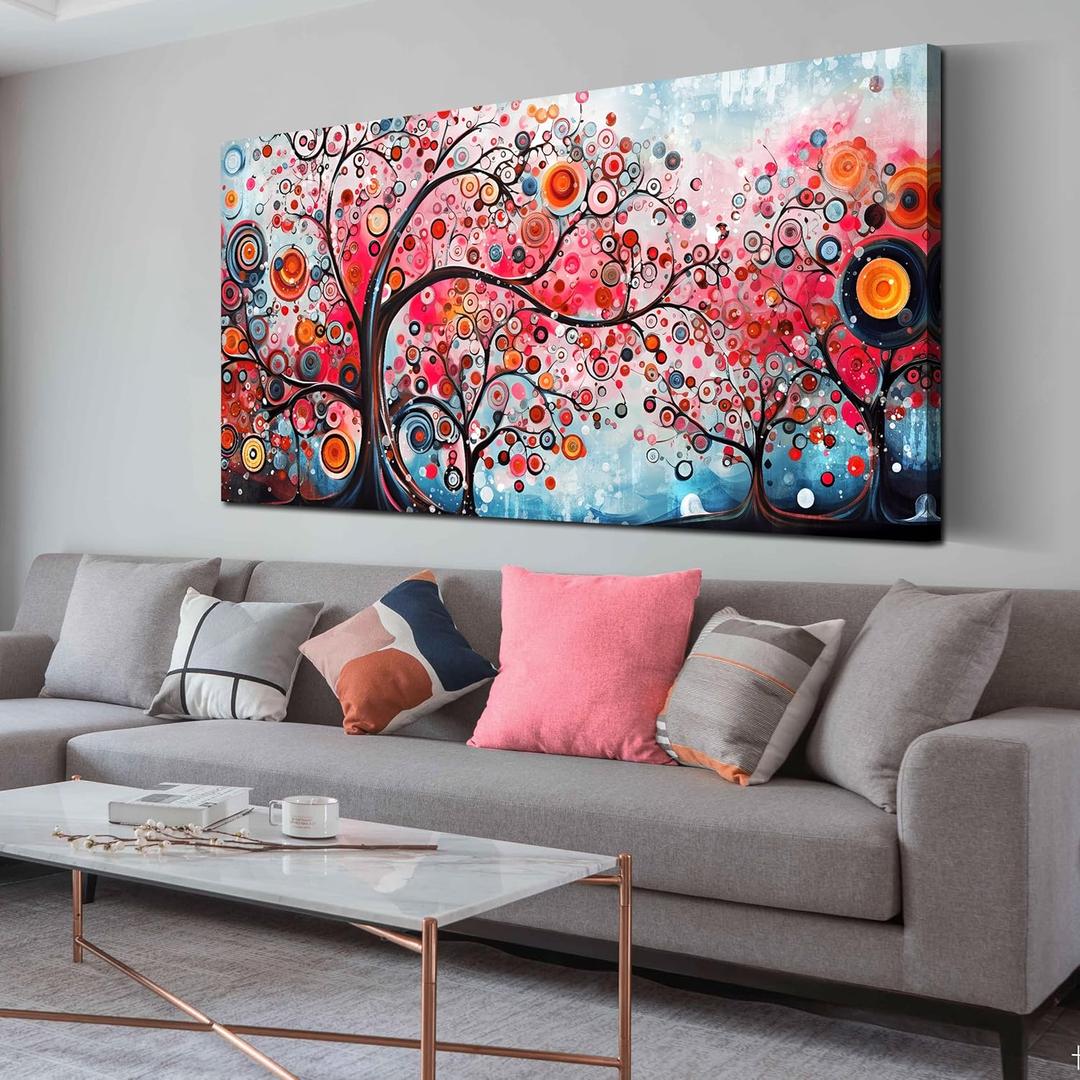 ENTANUB Tree Wall Art for Living Room, Abstract Canvas Wall Decor for Bedroom, Pink Print Paintings, Size 24x48 Inches ENTANUB Tree Wall Art for Living Room, Abstract Canvas Wall Decor for Bedroom, Pink Print Paintings, Size 24x48 Inches