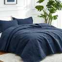 Love's cabin King Size Quilt Set Navy Blue Bedspreads - Soft Bed Summer Lightweight Bedspread Comforter - Modern Style Coin Pattern Coverlet for All Season - 3 Pieces (1 Quilt, 2 Pillow Shams)