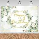 Avezano Sage Green Birthday Backdrop Greenery Eucalyptus Leaves Birthday Party Background Bday Party Decorations for Women Adults 7 x 5 ft