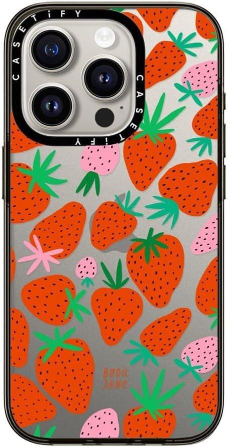 CASETiFY Compact Case for iPhone 15 Pro [2X Military Grade Drop Tested / 4ft Drop Protection] - Strawberries - Clear Black
