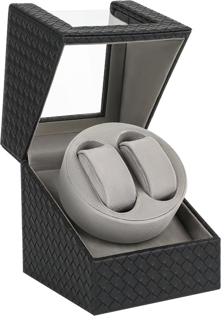 WUGE Watch Winder with Japanese Motor  Silent Adjustable Rotation, Premium PU Leather Dual Automatic Watch Winder, Soft Interior,Luxurious Display Case for Automatic Watches