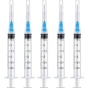 50 Pack 3ml/cc Disposable Luer Lock Lab Syringes with 23Ga 1.0 Inch Needle , Individually Sealed Packed