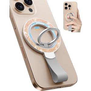 Toycamp Phone Grip Ring Holder Stand Compatible with MagSafe - Magnetic Phone Accessories Grip for iPhone 16 Pro Max/16 Pro/16/15/14/13/12 Series Sparkly Removable Rotatable Cute for Women, Gold