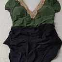 Blooming Jelly Womens Tummy Control Bathing Suits Slimming Ruffle Swimsuit One Piece Lace Swimwear L, Black and Green