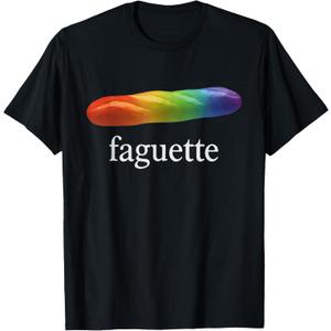 Cute Funny Baguette Rainbow Faguette LGBT Pride Month T-Shirt (Small, Black)