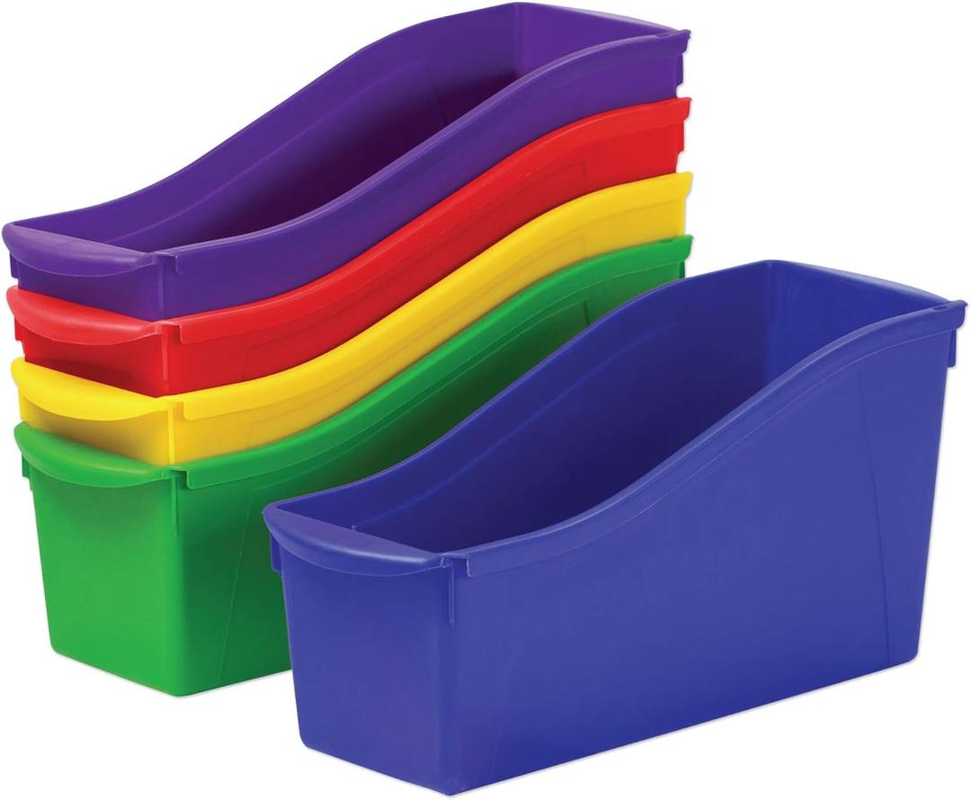 Storex 70105U06C Interlocking Book Bins, 4 3/4 x 12 5/8 x 7, 5 Color Set, Plastic, Multicolor