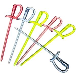 Wowagoga 3.35 Inch Plastic Sword Picks Food Toothpicks Fruit Fork Cocktail Sticks, Multicolor, 100 Count