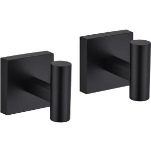 Matte Black Bathroom Towel Hook 2 Pack, Coat Robe Clothes Hooks for Bathroom Kitchen Garage Heavy Duty Wall Mounted