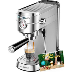 CASABREWS CM5418 Espresso Machine 20 Bar, Compact Espresso Maker with Steam Milk Frother, Stainless Steel Coffee Machine with 34oz Removable Water Tank for Cappuccino, Small Latte Machine, Silver