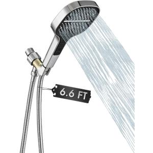 Handheld Shower Head with Extra Long Hose, 8 Setting Square Detachable Hand Held Spray with Upgrade Button & On Off Switch, 79" Hose - Chrome