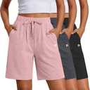 Neer 3 Pack Women's Quick Dry Shorts Women Drawstring High Waisted Bermuda Athletic Shorts with Pockets (XL)