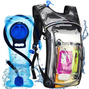 Hydration Backpack with 2L Water Bladder, Raves Water Backpack, Lightweight Insulation Hydration Pack for Men and Women, Suitable for Music Festivals, Raves, Hiking, Activities,Transparent