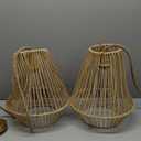 Woven Pendant Lights Hanging Lamp with 12" Hand Rattan Basket Shade Antique Brass Brush Paint Finish for Kitchen Island Farmhouse Dining Room Bar Bedroom Foyer Hallway, Pack of 2
