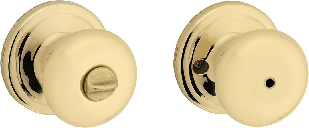Kwikset Juno Interior Privacy Door Knob with Lock, Door Handle For Bathroom and Bedroom, Polished Brass Keyless Turn Lock Doorknob (1 Pack)