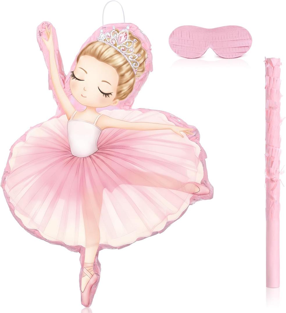 Threan Princess Piata Fairy Party Decorations Pink Ballet Piata Ballerina, Birthday Game Set Party Supplies for Girl Princess Theme Baby Shower Butterfly Birthday Supplies Decoration (Ballet)