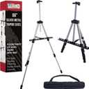 U.S. Art Supply 66" Silver Metal Tripod Easel Display - Adjustable 18"- 5.5', Holds 36" Canvas - Floor/Tabletop Easel Stand, for Sign Display, Painting, Poster Board, Canvas - Portable Bag