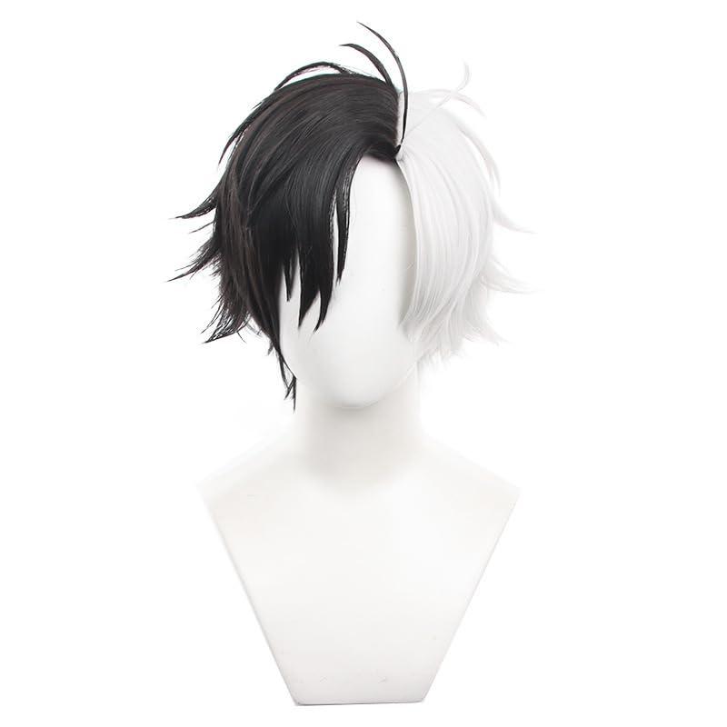 Short White Black Cosplay Anime Wig Halloween Costume straight Wig for Men