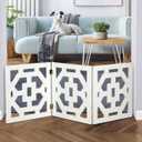 Freestanding Dog Gate Expandable Decorative Wooden Fence for Small to Medium Pet Dogs, Barrier for Stairs, Doorways, & Hallways, Art Deco 46.5"W x 19"H
