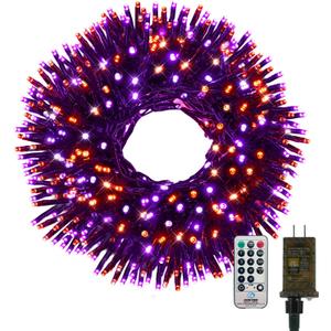500 LED Orange and Purple Halloween Lights Plug in, Dimmable Twinkle Lights with Remote 8 Modes and Timer, 25FT Waterproof Fairy String Light for Indoor Outdoor Horror Party Tree Decorations