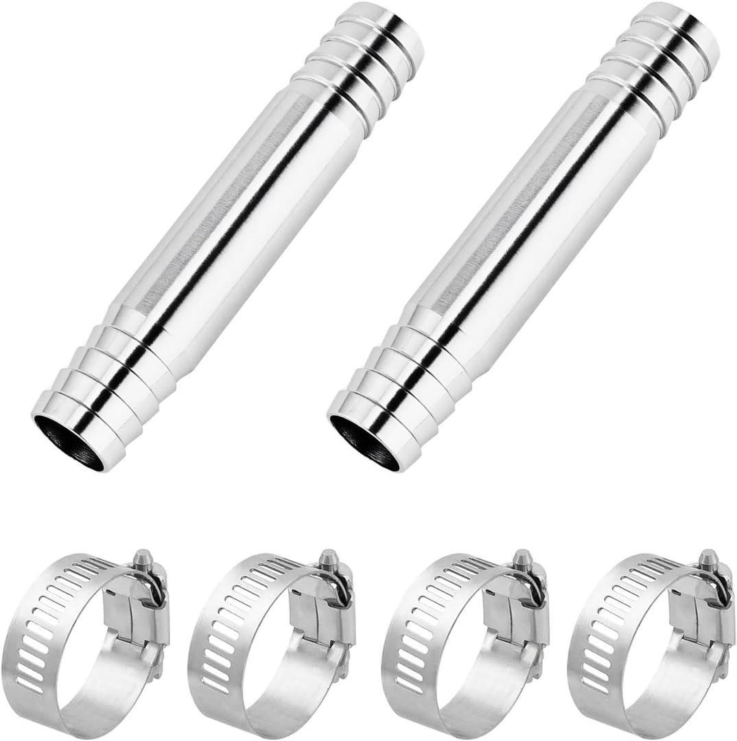 2 Pack 3/4" Hose Barb Fitting 4" L 304 Stainless Steel Sanitary Barbed Splicer Mender Union Coupler with Hose Clamp for Home Garden & Industrial (3/4 Inch Hose Barb)