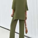 PRETTYGARDEN 2 Piece Lounge Sets for Women Summer 2025 Short Sleeve Tops Wide Leg Pants Matching Travel Outfits Clothing (Army Green,X-Small) (Green, XS)