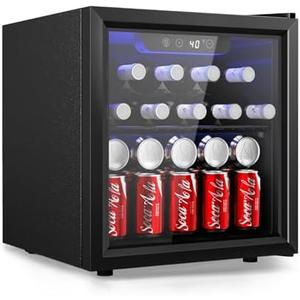 EUHOMY 48 Can Beverage Refrigerator cooler-Mini Fridge Glass Door for Beer Drinks Wines, Countertop Beverage Fridge with Adjustable Shelves Blue LED for Home/Office/Dorm/Bar, 1.3 cu.ft