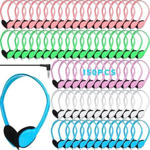 Tellegloww 150 Pcs Classroom Headphones Bulk Class Set Adjustable Wired School Wholesale Headphones Bulk Students on Ear Earphones with 3.5mm Jack for Children Gift, Teacher Supplies(Light Color)
