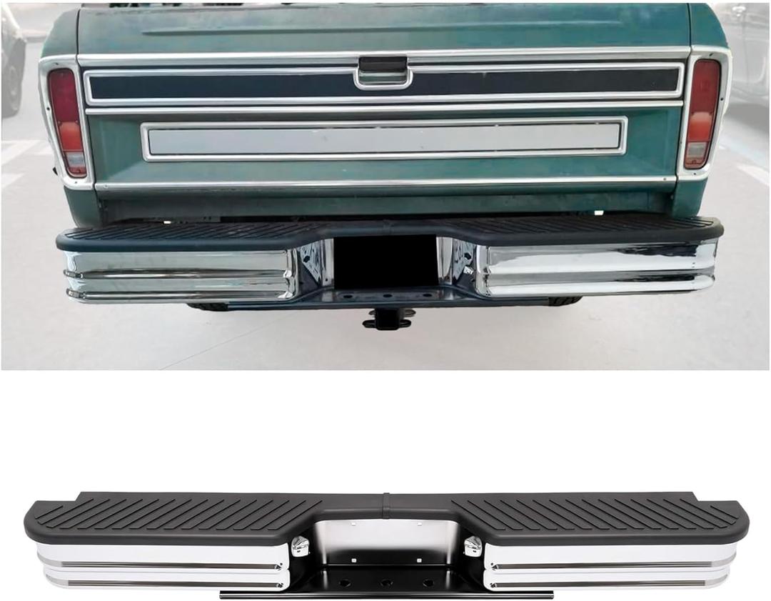 HECASA Universal Rear Step Bumper Compatible with 1967-1998 Chevy Chevrolet GMC C/K Fleet side Dodge Fleet side Ram charger Ford Bronco F250 F350HD Super Duty F-Series Style side with Lights Silvery+ Black