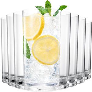 Khen Acrylic Classic Clear Plastic Reusable Drinking Glasses (Set of 8) Restaurant Cups Style 16oz Unbreakable Water Tumbler, Juice, Wine Cups | BPA-Free Tumblers | Top-Rack Dishwasher Safe, Tritan